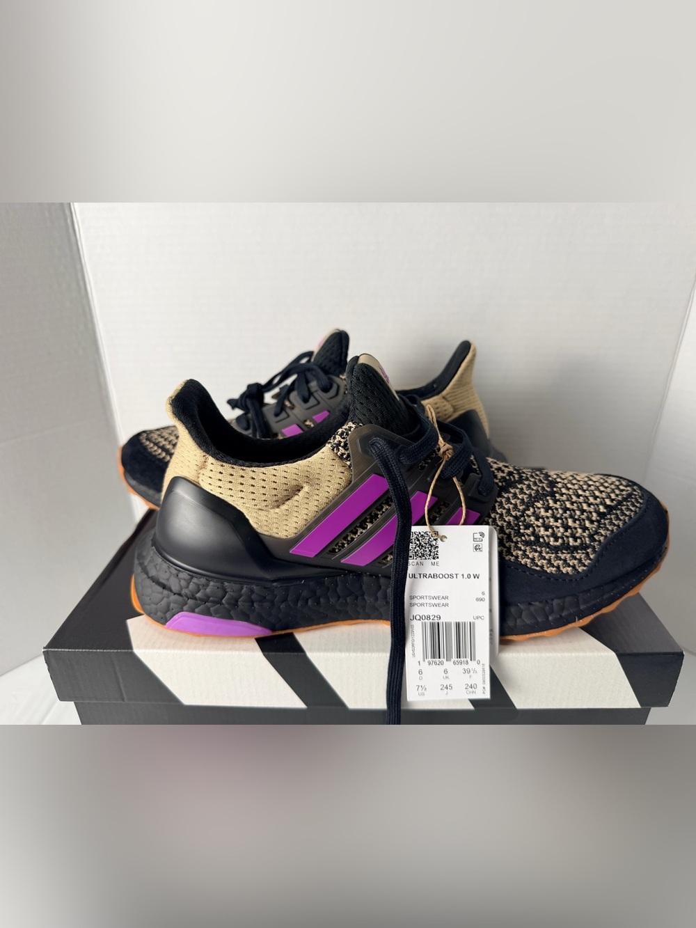 Adidas Ultraboost 1.0 Black Tan Purple Gum Sneakers Women’s 7.5